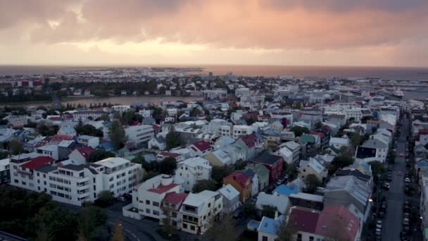 High Angle Viewpoint Cityscape Sunset Reykjavik Iceland — Stock Video