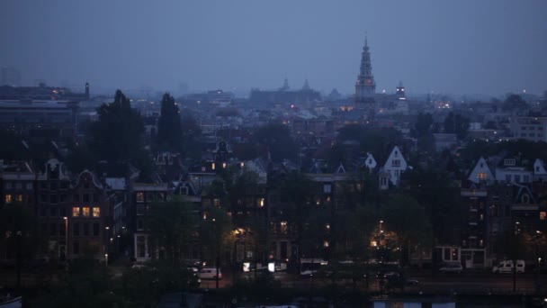 Widok Powietrza Miasto Prins Hendrikkade Nocy Amsterdamie Holandia — Wideo stockowe
