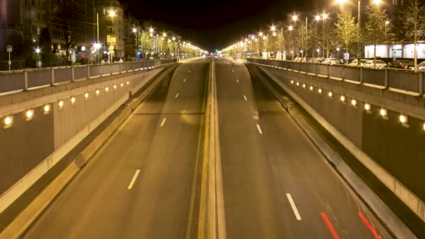 Sentiers Feux Ville Partir Voitures Nuit Bruxelles Belgique Time Lapse — Video