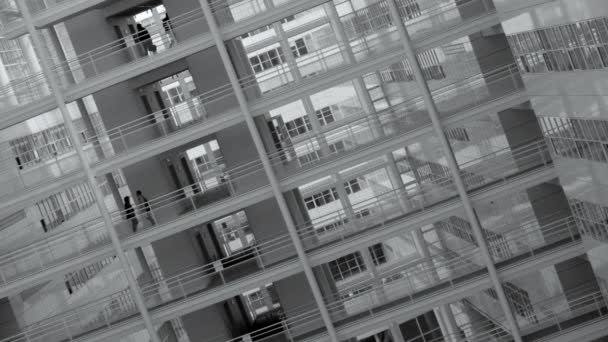 Stadshuset Modern Vit Arkitektur Med Grupp Människor Som Går Upphöjd — Stockvideo