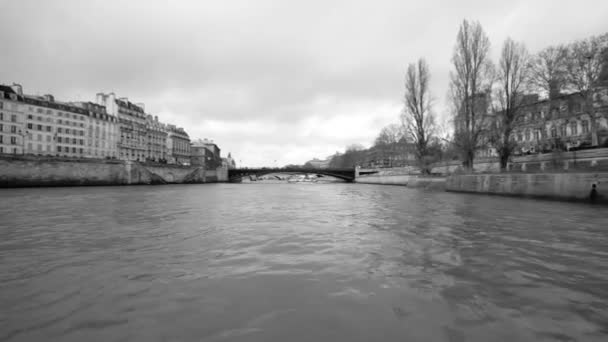 Širokoúhlý Pohled Plavbu Řece Seině Paříži Francie — Stock video
