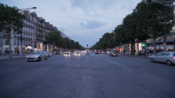 Champs Elysees Stadsgata Med Vidvinkelutsikt Skymningen Paris Frankrike — Stockvideo