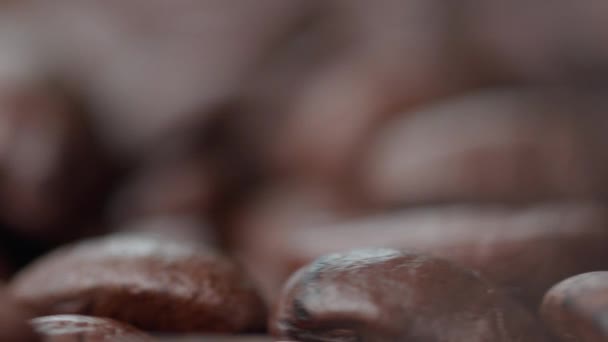 Detailní Záběr Rotačních Kávových Zrn Selektivním Zaměřením Mělká Hloubka Pole — Stock video