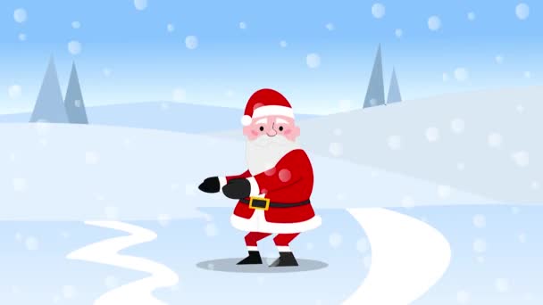 Santa Claus Snowy Landscape Christmas New Year Background Vector Cartoon — Stock Video