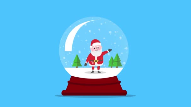 Addio Affascinante Babbo Natale Saluta Globo Nevoso — Video Stock