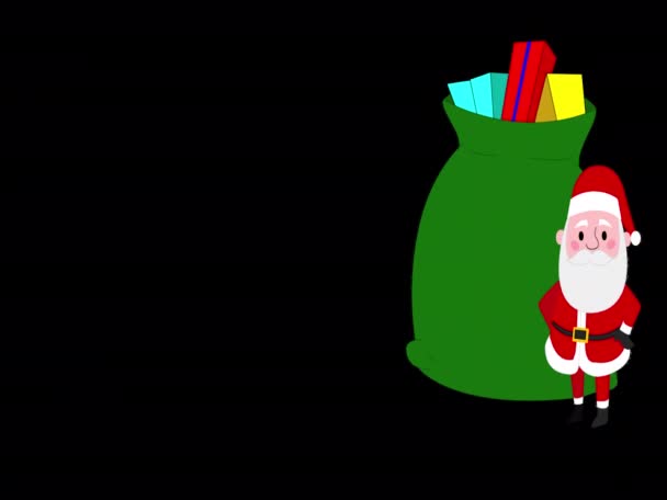 サンタのスタイリッシュなリーン クリスマスギフトバッグで休む — ストック動画