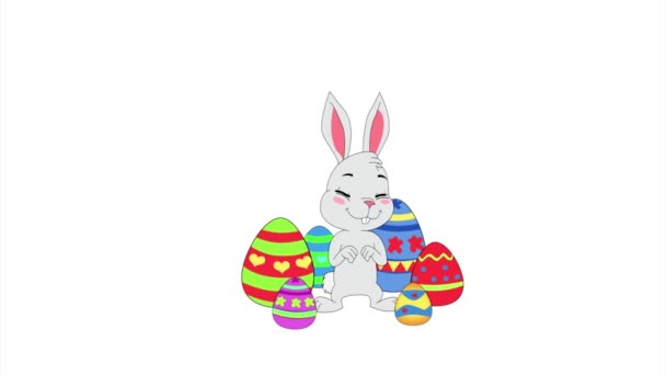 Conejo Pascua Con Huevos Pascua Ilustración — Vídeos de Stock