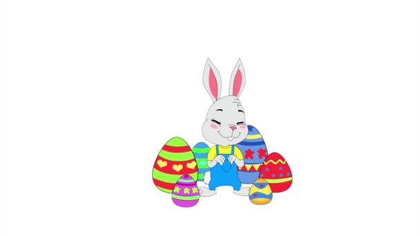 Милий Великодній Кролик Стоїть Прикрашеним Яйцем — стокове відео