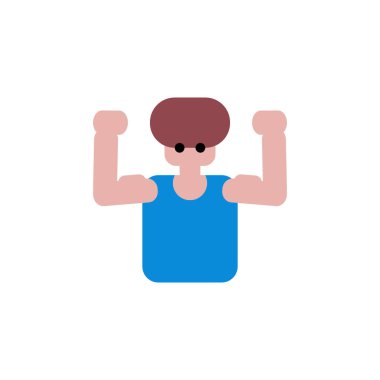 Sağlıklı genç bir çocuk kol kaslarını kasıyor.