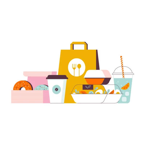 flat vector design of food and drink concept of food