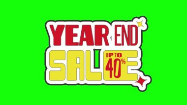 Yıl sonu satışları yeşil ekranda promosyon videosu için% 40 'a kadar işaret veriyor. Satışa kadar. Yıl sonu indirimi. kırmızı ve sarı metin. Hareketli metin yılı sonu satışı. % 40 'a varan indirim.