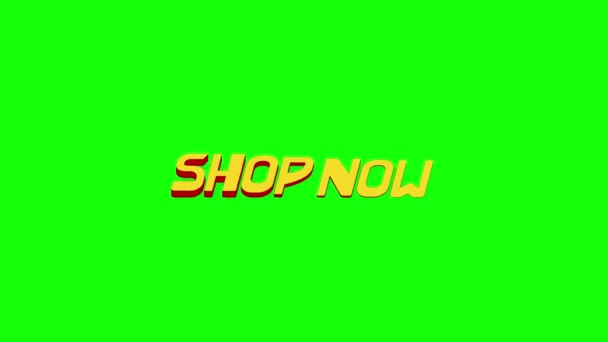 Shop Now Sign Banner Text Extrude Isometric Green Screen Promo — Stock video