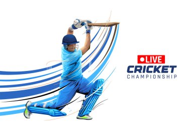 Kriket oynayan vurucunun çizimi. İzole edilmiş beyaz arka planda Vurucu Aksiyon 'da. Kriket şampiyonası poster tasarımı