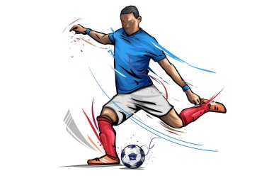 Futbolcu Kicking Ball Illustration. Futbolcu Vektör İllüstrasyonu.