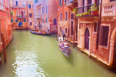 Gondoles on the canals of Venice Italy. clipart