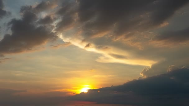 Time Lapse Large Cloud Moving Golden Sunset Sea Water Evening — Stock Video