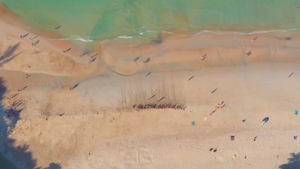 Aerial View Blue Sea White Sand Beach Niharn Beach Nai — Stockvideo