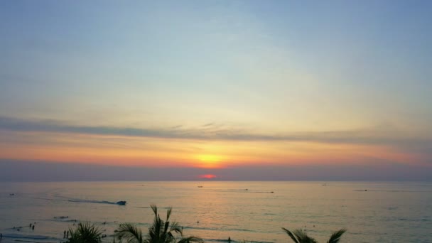 Aerial View Beautiful Sunset Ocean Coconuts Channel Karon Beach Scenery — 비디오