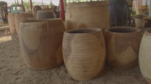 Large Pieces Wood Were Cut Pieces Make Various Types Drums — ストック動画