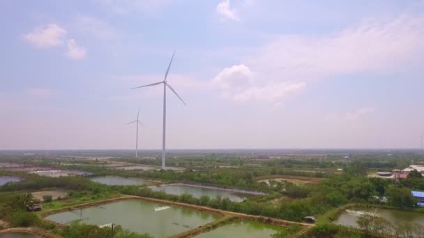 Aerial Photography Wind Turbine Wind Turbines Generate Electricity Shrimp Field — Video