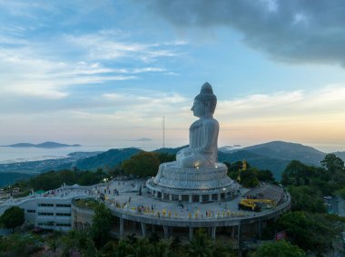 aerial photography scenery blue sky and blue sea at Phuket big Buddha.