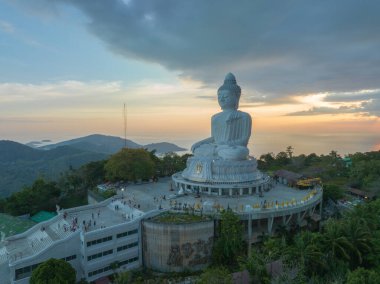 aerial photography scenery blue sky and blue sea at Phuket big Buddha.