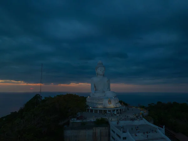 Aerial View Phuket Big Budha Blue Twilight Red Horizon — Stock Fotó