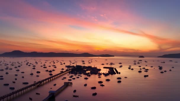 Aerial View Chalong Gulf Colorful Twilight First Light Archipelago Chalong — Stock video