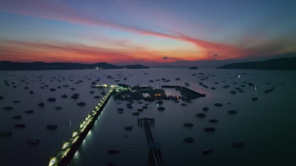 Aerial View Chalong Gulf Colorful Twilight First Light Archipelago Chalong — Stock Video
