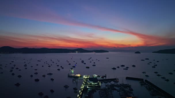 Aerial View Chalong Gulf Colorful Twilight First Light Archipelago Chalong — Stockvideo