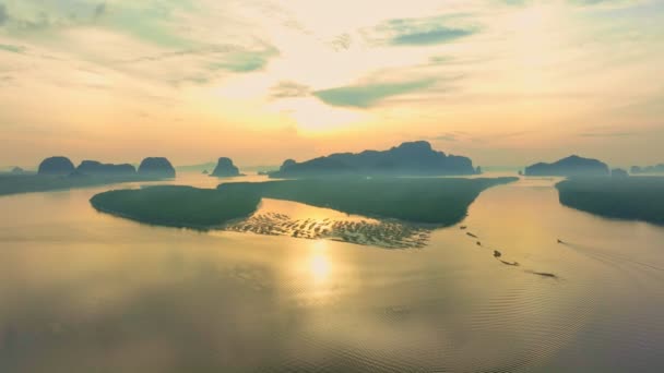 Letecký Pohled Krásné Nebe Soumraku Nad Mangrovovým Lesem Large Kanál — Stock video