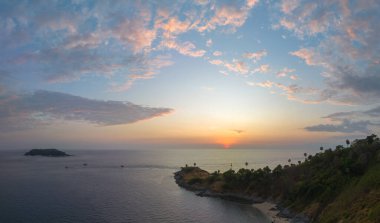 aerial panorama view  sky in sunset at Promthep cap.aerial panorama view  sky in sunset at Promthep capePromthep cape is the most popular and famous viewpoint in Phuket island.the most tourist always come to see sunset. 