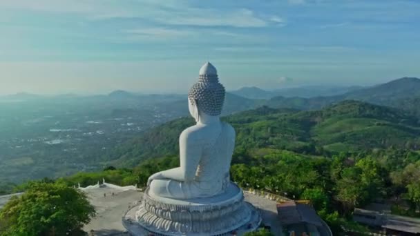 Aerial Hyperlapse View Phuket Big Buddha Blue Sky Background Phuket — Stockvideo