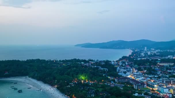Aerial Hyperlapse View Lights Twinkled Kata Beaches Karon Beach City — Video
