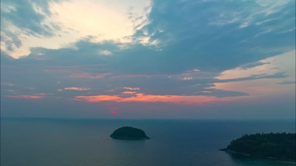 Aerial Hyperlapse View Beautiful Pink Light Blue Cloud Sunset Video — Stock Video