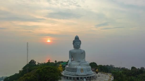 Aerial Hyperlapse View Phuket Big Buddha Beautiful Sunset 360 Degree — Vídeo de Stock
