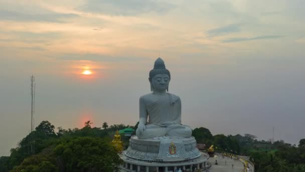 Hiperlapso Aéreo Vista Torno Phuket Grande Buda Belo Pôr Sol — Vídeo de Stock