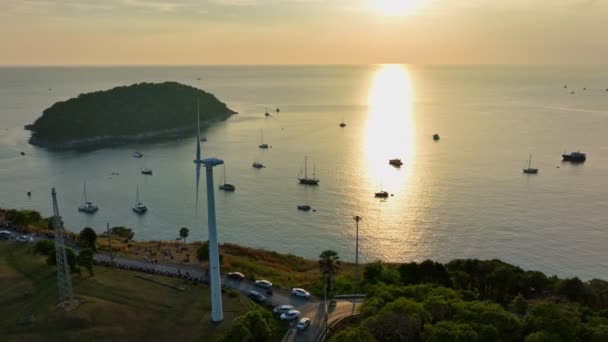 Aerial View Wind Turbine Blades Spinning Top Mountainwind Power Generates — Stockvideo