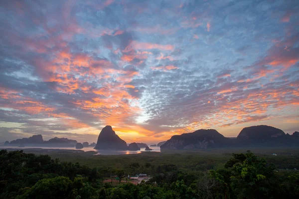 stock image aerial view Amazing light of nature cloudscape sky above Samed Nang Chee Phang Nga archipelago.