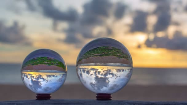 View Colorful Nature Sunset Crystal Ball Beautiful Sunset Sea Crystal — Stock Video