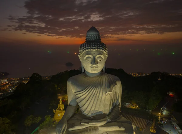 Aerial View Amazing Red Sky Phuket Big Buddha Quite Twilight — Stock Photo, Image