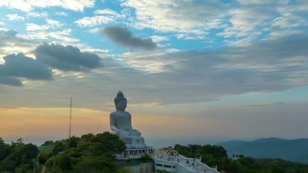 Lucht Haper Lapse View Phuket Grote Boeddha Prachtige Zonsondergang Zon — Stockvideo