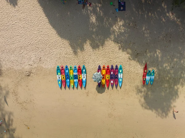 stock image .aerial panorama view above turquoise sea around Nui beach small beach surrounded by tourist attractions..Nui beach is the good place for swimming snorkeling and sea canoe..turquoise sea background..