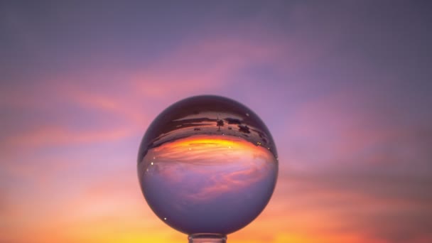 Time Lapse Vue Nature Colorée Coucher Soleil Intérieur Boule Cristal — Video