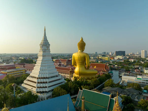 Aerial View Golden Big Buddha Wat Paknam Phasi Charoen Sunset — Stock Photo, Image