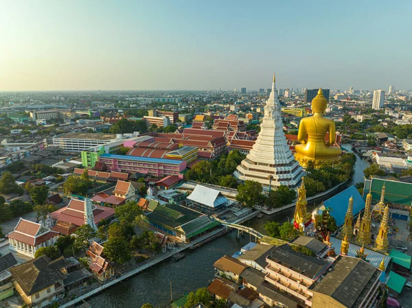 Aerial View Golden Big Buddha Wat Paknam Phasi Charoen Sunset — Stock Photo, Image