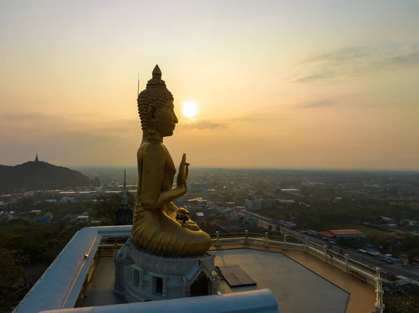 Aerial View Scenery Golden Sky Morning Golden Buddha High Mountain — Stock Photo, Image