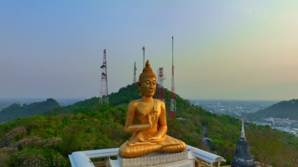 Aerial View Scenery Golden Sky Morning Golden Buddha High Mountain — Stock Video
