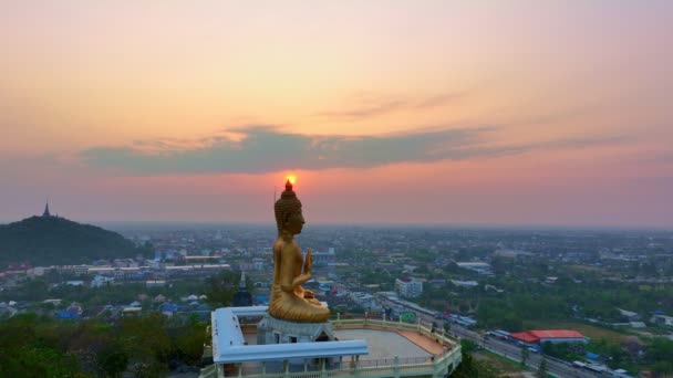 Aerial View Sun Hand Golden Buddha Phetchaburi Aerial View Scenery — Stock Video