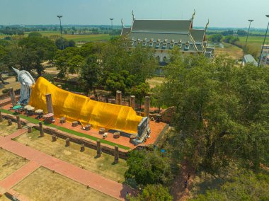 Wat Khun Inthapramun Ang tangası Tayland 'da uzanan güzel Buda' nın üzerindeki hava manzarası.